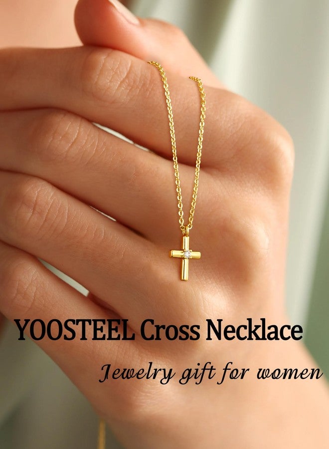 Yoosteel Cross Necklace for Women - Dainty Simple Tiny Cross Pendant Choker Necklaces Cute Chain Necklace 14K-Gold-Plated Baptism Religious Jewelry Gift - Image 5
